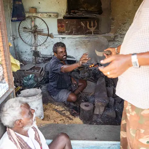 Stop by a last-generation blacksmith’s shop to see the old way of making tools.